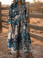 Vintage Elegant Denim Aztec Art Dress