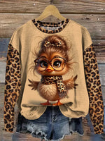 Vintage Leopard Chicken Art Print Casual Sweatshirt