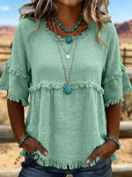 Vintage ArtPatchwork Cotton And Linen Shirt
