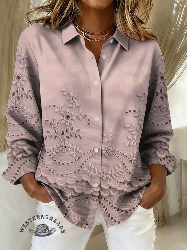 Women's Retro Floral Print Casual Cotton Shirt