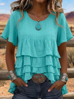 Women's Boho Layered Ruffle Tunic Top