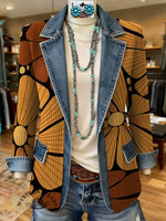 Retro Floral Print Patchwork Denim Sweater