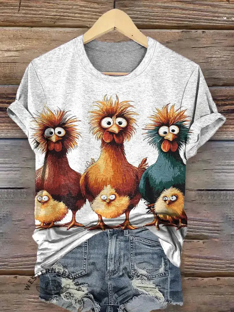Funny Chicken Art Print Classic Short-sleeved T-shirt