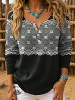 Retro Faux Lace Visual Print Buttoned Cardigan Sweater