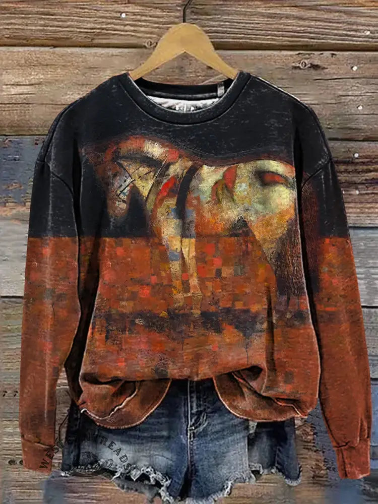 Horse Art Print Casual Cotton Sweatshirt