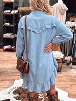 Cowgirl Denim Shirt Dress • High-low Ruffled Tunic