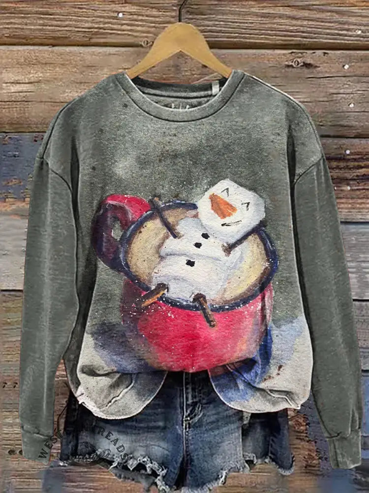 Vintage Christmas Print Casual Cotton Sweatshirt