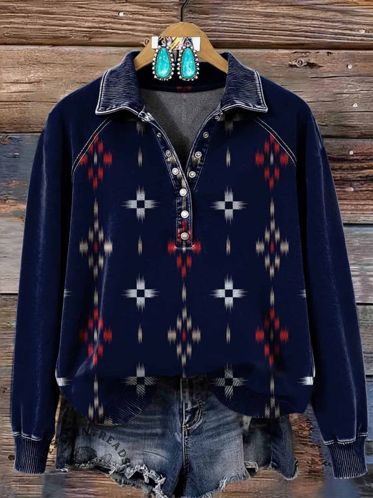 Vintage Aztec Art Print Casual Sweatshirt