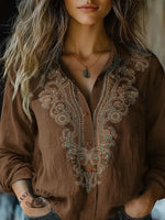 Women's Vintage Art Print Casual Shirt