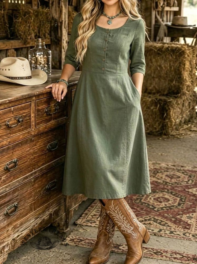 Olive Green Country Cowgirl Dress