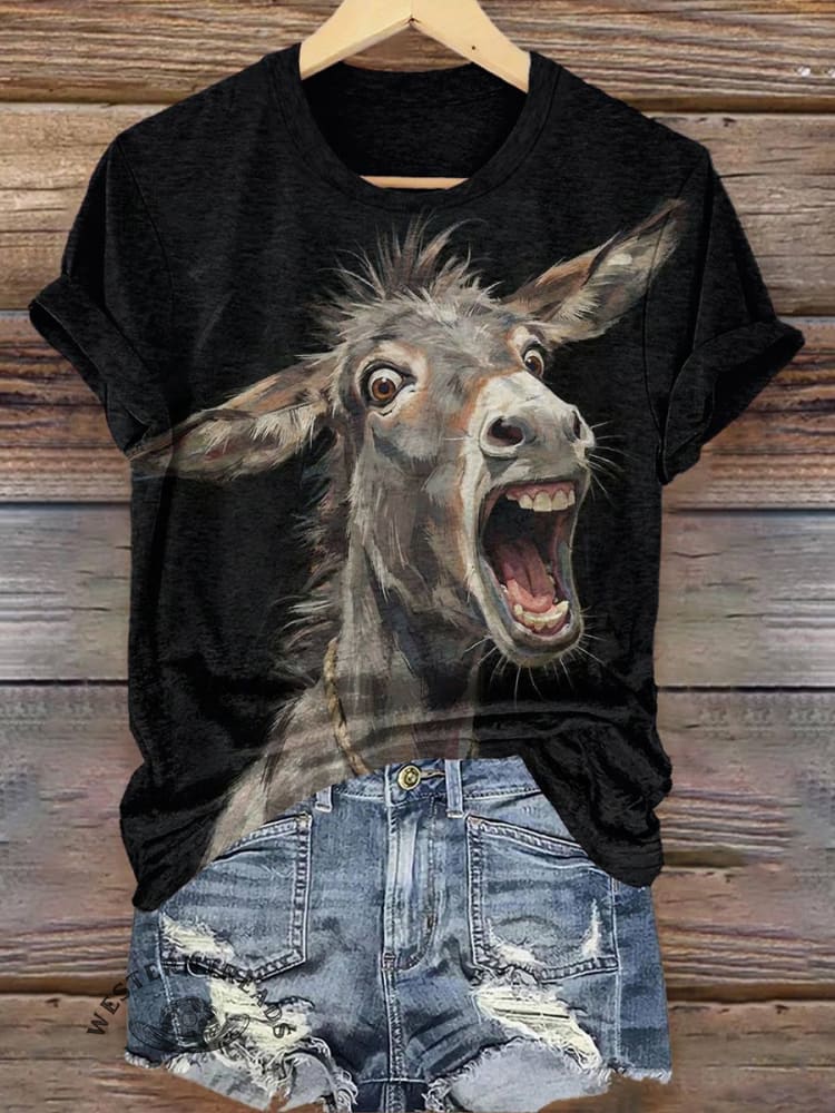 Funny Donkey Print Casual T-shirt