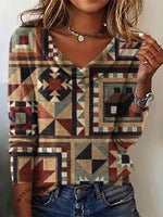 Women's Vintage Aztec Art Print Cowl Neck Top