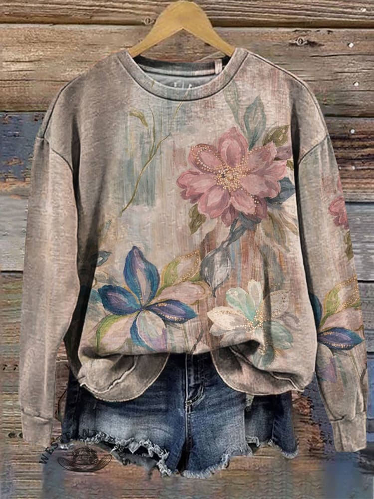Floral Print Casual Cotton Sweatshirt