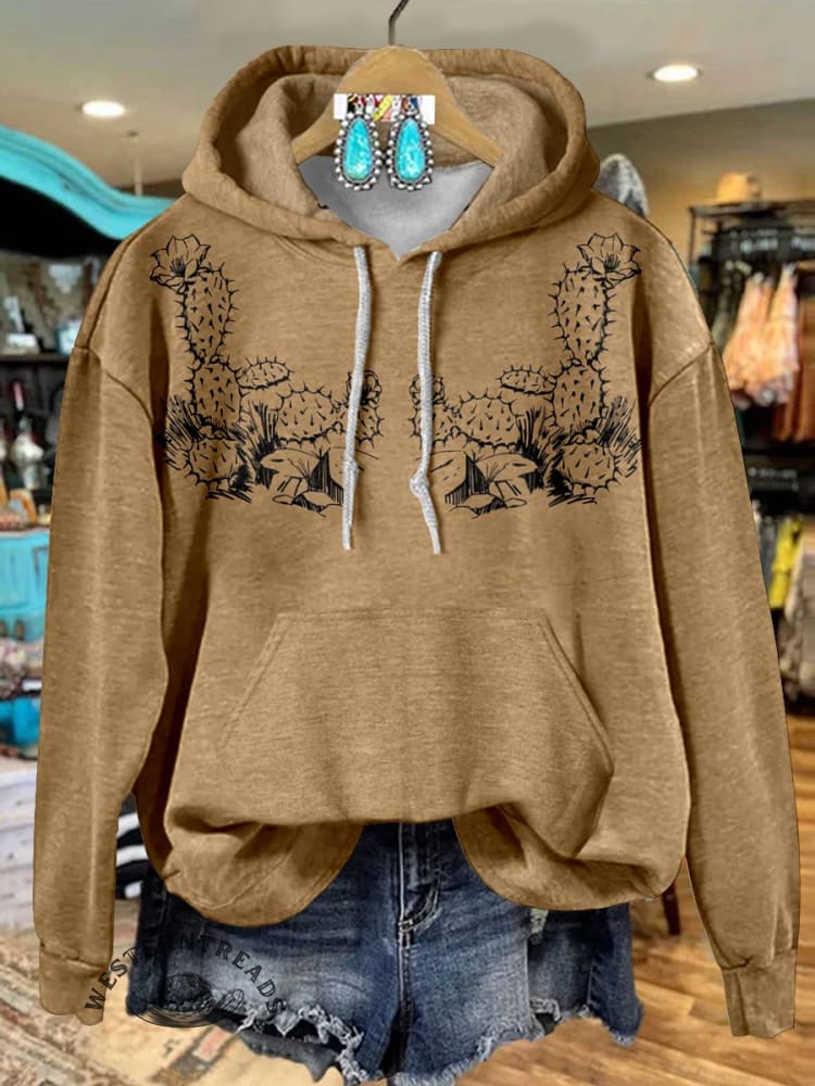 Cactus Print Casual Hoodie Sweatshirt