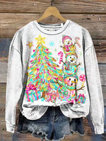 Colorful Christmas Trees And Snowmen Casual Cotton Sweatshirt