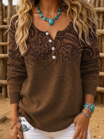 Floral Art Print Buttoned Cardigan Sweater