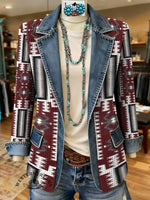 Aztec Print Patchwork Denim Sweater