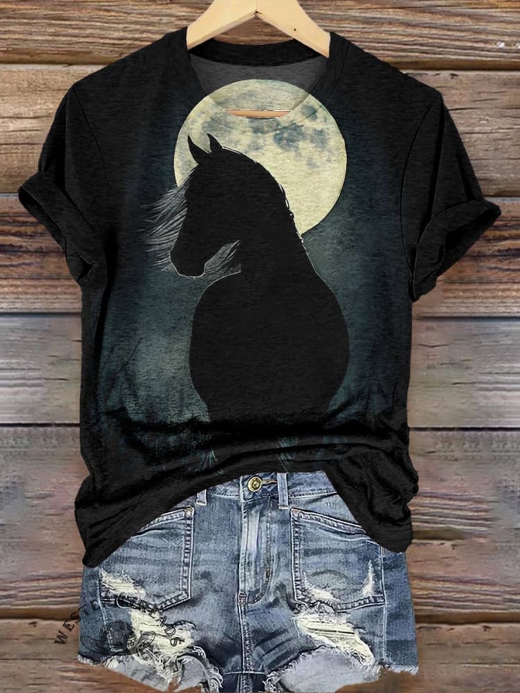 Horse Art Print Casual T-shirt
