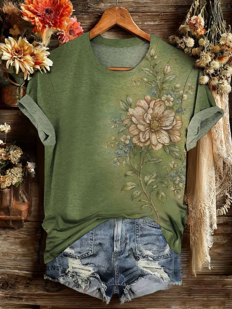 Vintage Art Print Casual T-shirt
