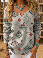 Retro Aztec Art Print Buttoned Cardigan Sweater