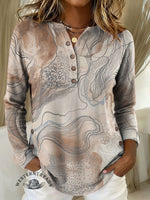 Women's Retro Abstract Pattern Print Casual Corduroy Top