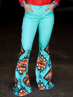 Women's Vintage Aztec Pattern Print Casual Wide Leg Pants