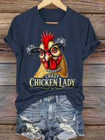 Crazy Chicken Lady Print Casual T-shirt