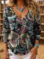 Vintage Paisley Art Print Casual V-Neck Sweater