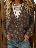 Floral Print Buttoned Cardigan Sweater