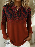 Women's Floral Retro Print Casual Cotton Shirt