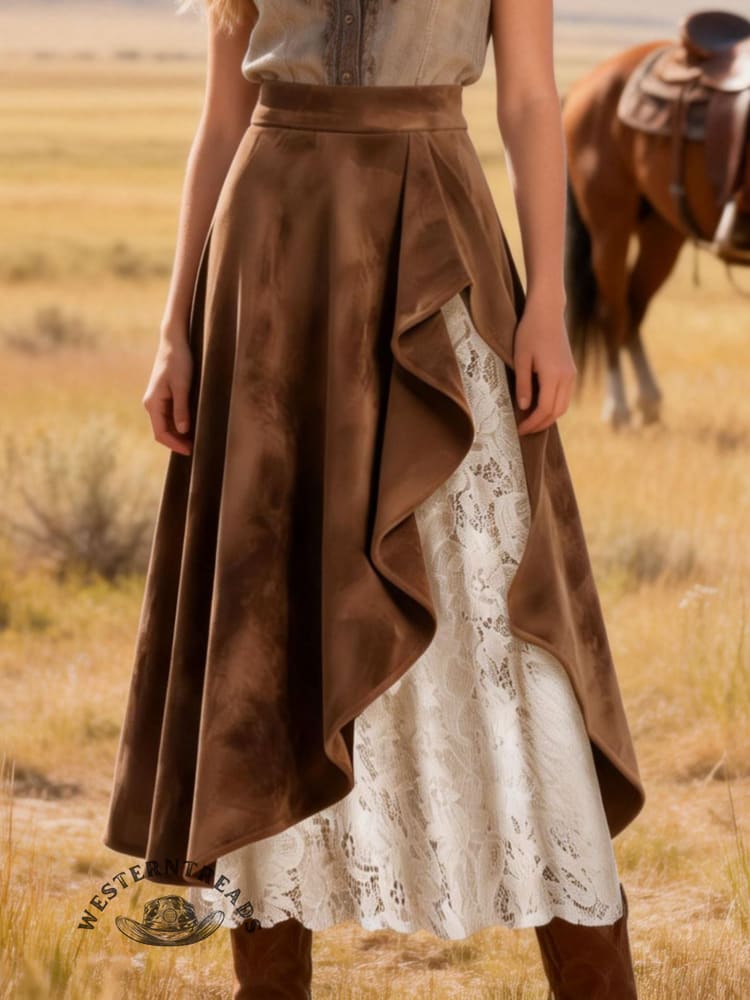 Suede & Lace Midi Skirt