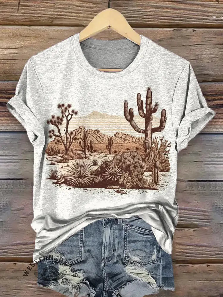 Western Cactus Print T-shirt