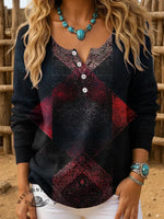 Retro Art Pattern Print Buttoned Cardigan Sweater