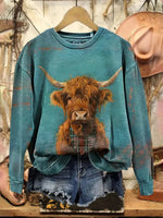 Vintage Cow Print Casual Cotton Sweatshirt