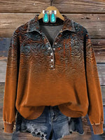 Women's Retro Gradient Floral Print Casual Cotton Sweatshirt