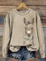 Donkey Wearing A Scarf Print Casual Cotton Sweatshirt
