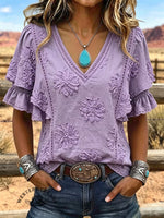 Women's Vintage Art Print Puff Sleeve Casual Shirt