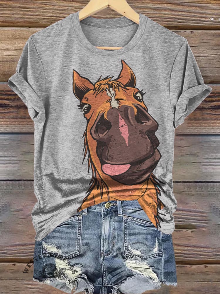Funny Horse Print T-shirt
