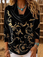 Women's Vintage Art Printed Casual Velvet Top