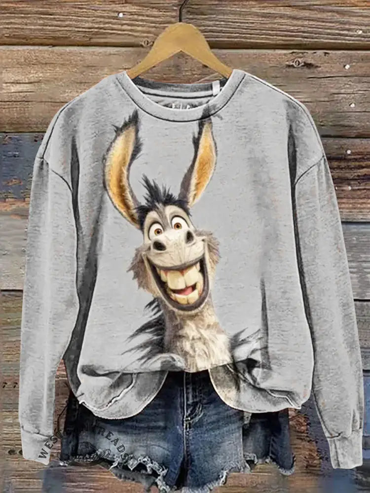 Funny Donkey Print Casual Cotton Sweatshirt