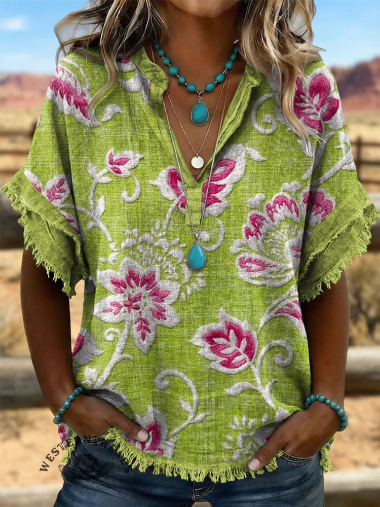 Vintage ArtPatchwork Cotton And Linen Shirt