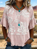 Vintage Art Hollowed Out Lace Patchwork T-Shirt