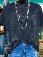 Boot Stitch Western Print Casual T-shirt