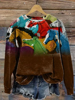 Retro Horse Art Casual Cotton Sweatshirt
