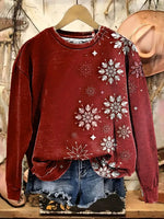 Vintage Snow Print Casual Cotton Sweatshirt