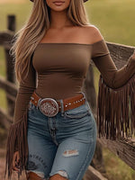 Women's Western Solid Color Off The Shoulder Long Sleeve