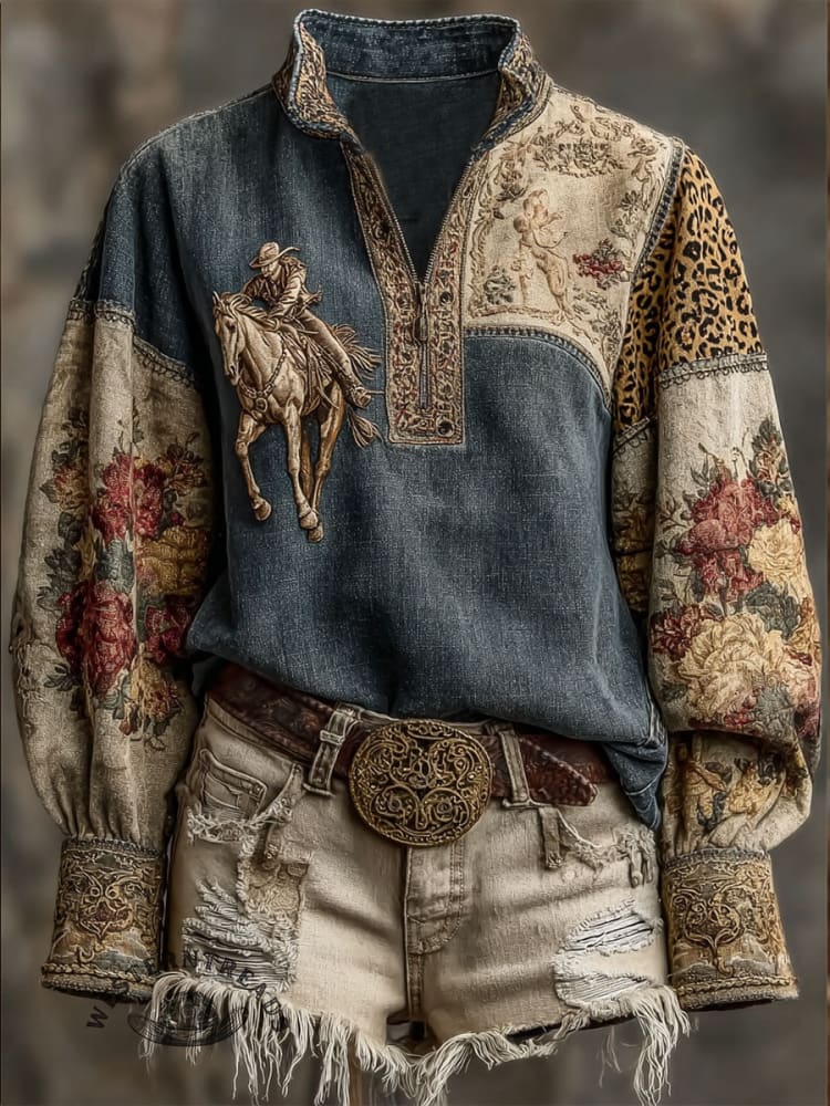 Women's Wild West Art Print Casual Top