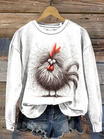 Vintage Chicken Art Prints Casual Cotton Sweatshirt