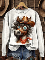 Western Horse Art Print Casual Cotton Sweatshirt