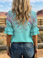 Women's Retro Art Puff Sleeve Casual Shirt
